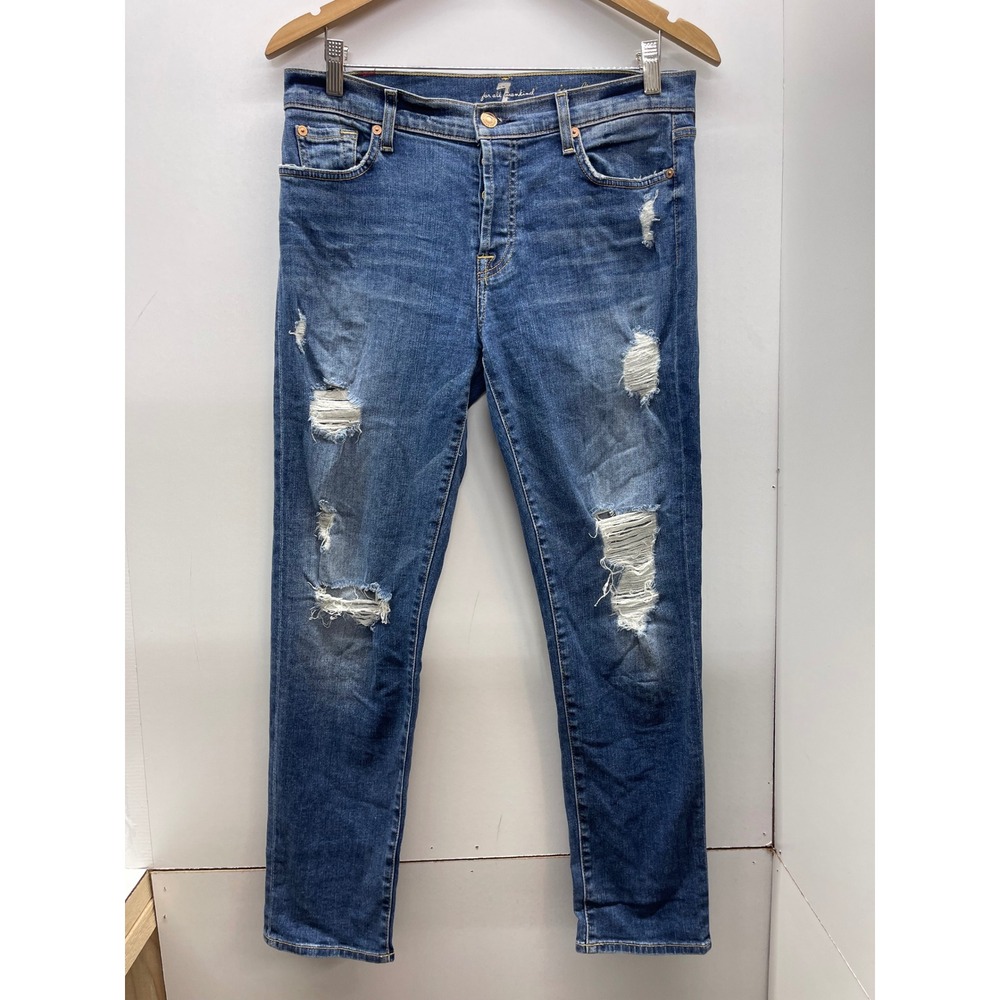 7 For All Mankind Josefina Skinny Boyfriend Distressed Jeans Size 27 Medium Wash